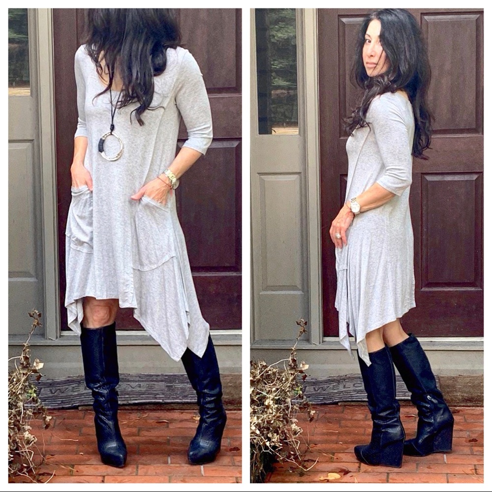 ✨LAST ONE✨grey asymmetrical scooped neck dress - Picture 4 of 7